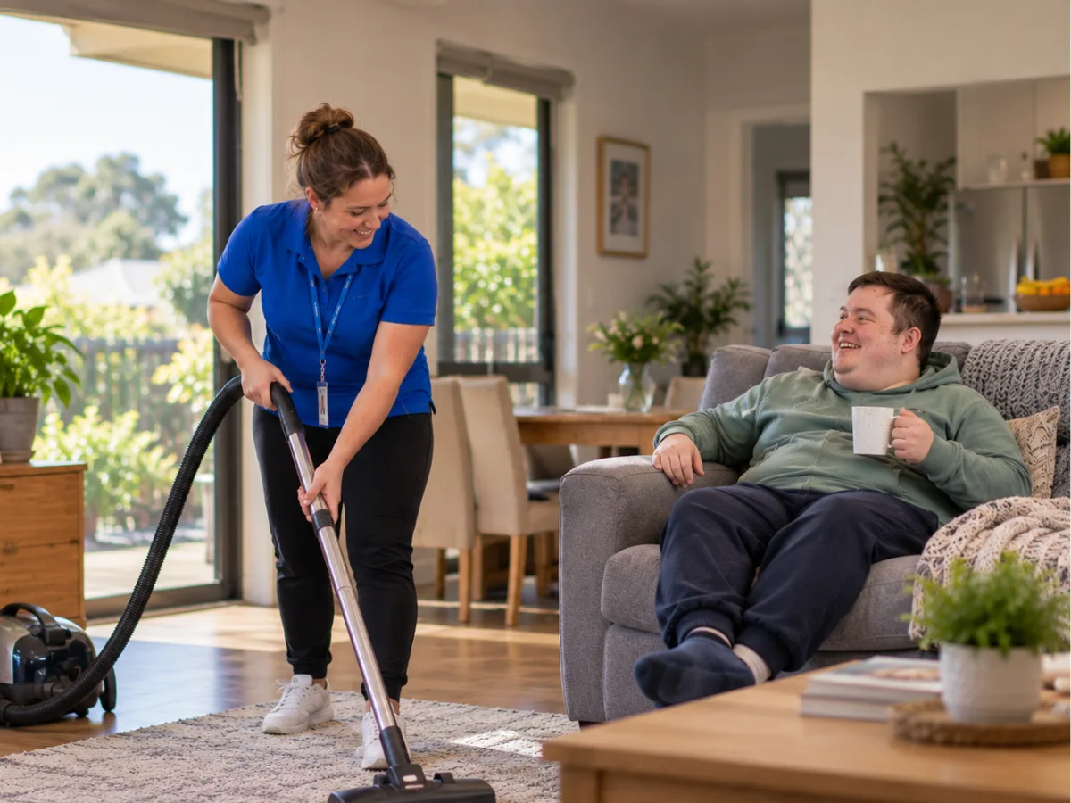 Support worker helping with household tasks