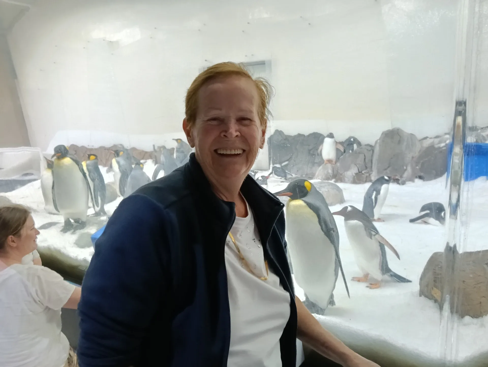 Elizabeth with the penguins